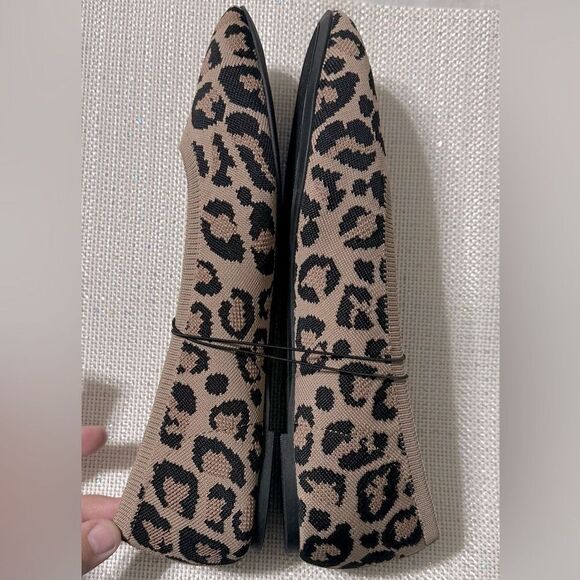 Seychelles 8W/9W Tan Brown Black Animal Leppard Print Knit Memory Foam Flats - Picture 5 of 9